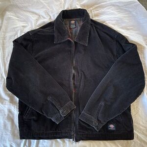 Dickies Corduroy Work Jacket Black Zip Front Lined Men’s Large